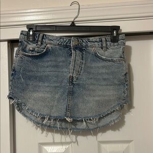 Denim Blue Frayed Hem Skirt